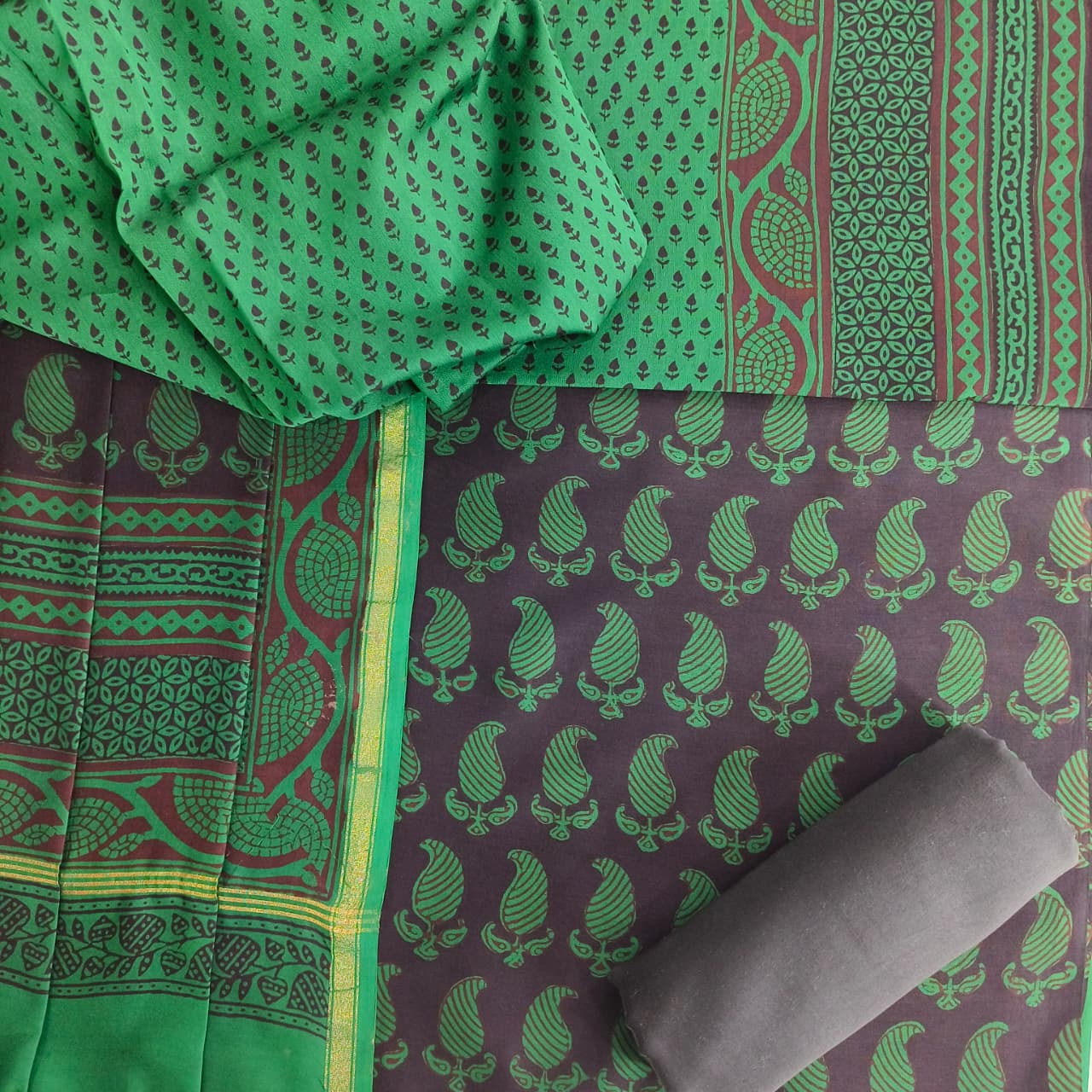 Shop block printed chanderi silk suits online (CHA976)