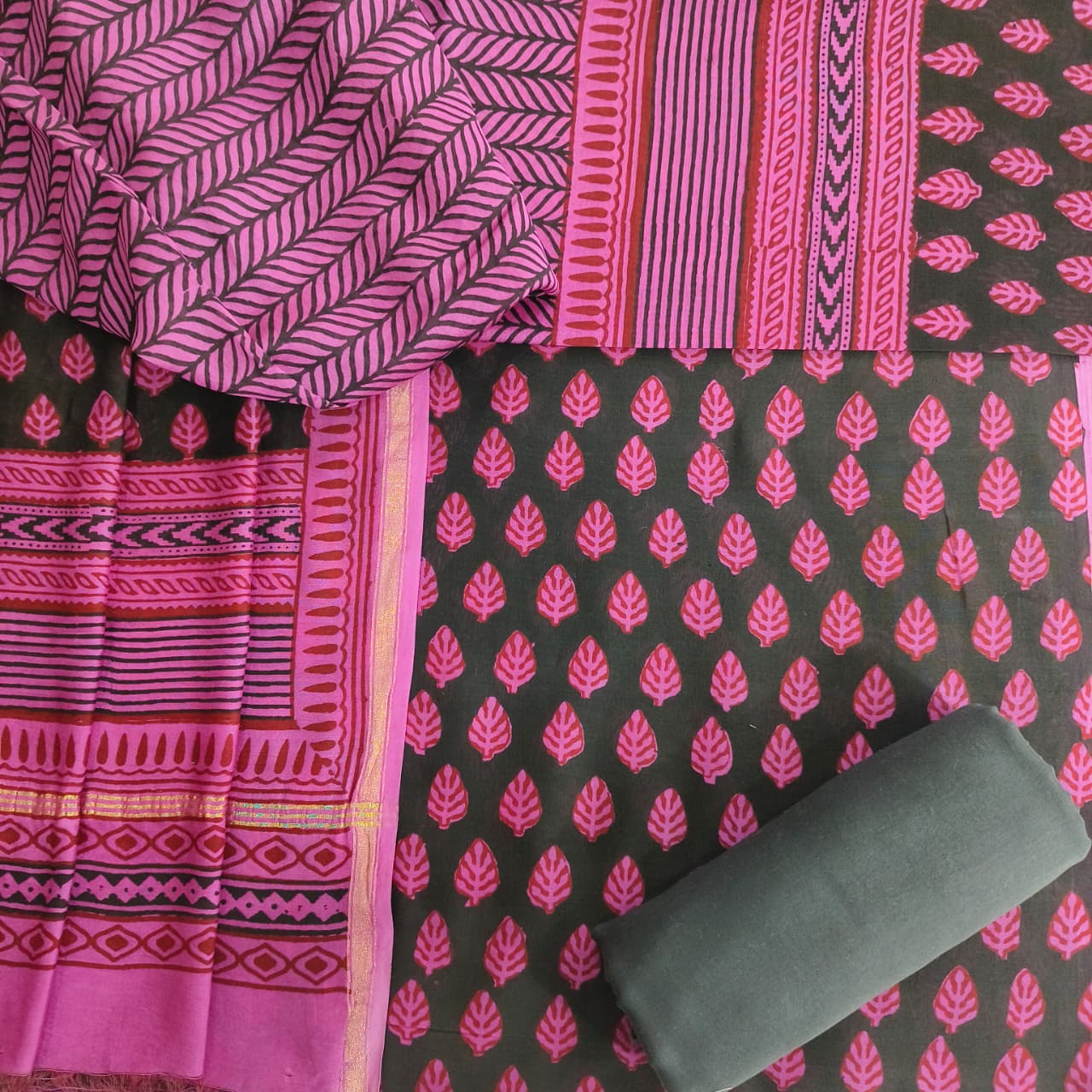 Shop unstitched bagh print chanderi silk suits (CHA978)