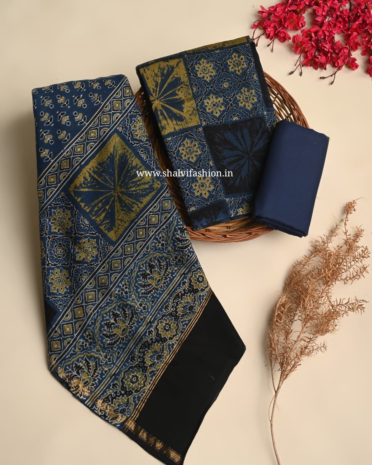 Shop ajrak print chanderi silk suits in jaipur (CHA985)