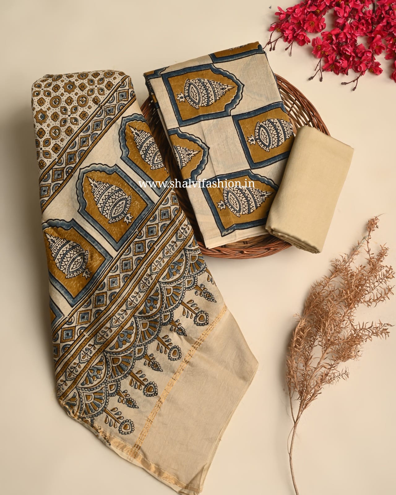 Shop ajrak printed chanderi silk suits online shopping (CHA996)