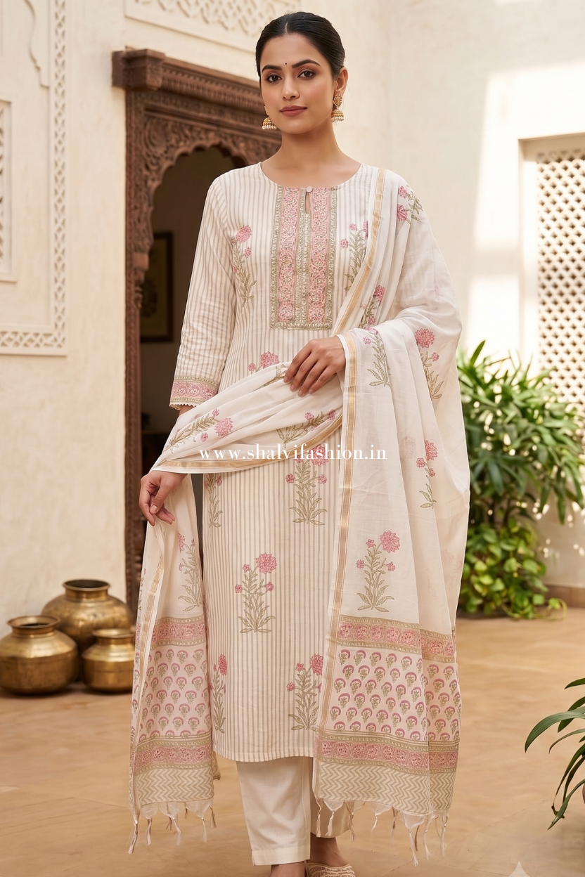Shop hand block print chanderi silk suits in jaipur (CHS40)