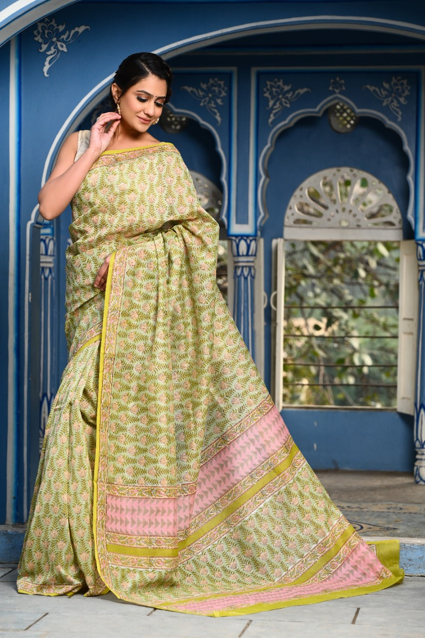 Designer Handblock Print Chanderi Saree (CHSAR05) - ShalviFashion