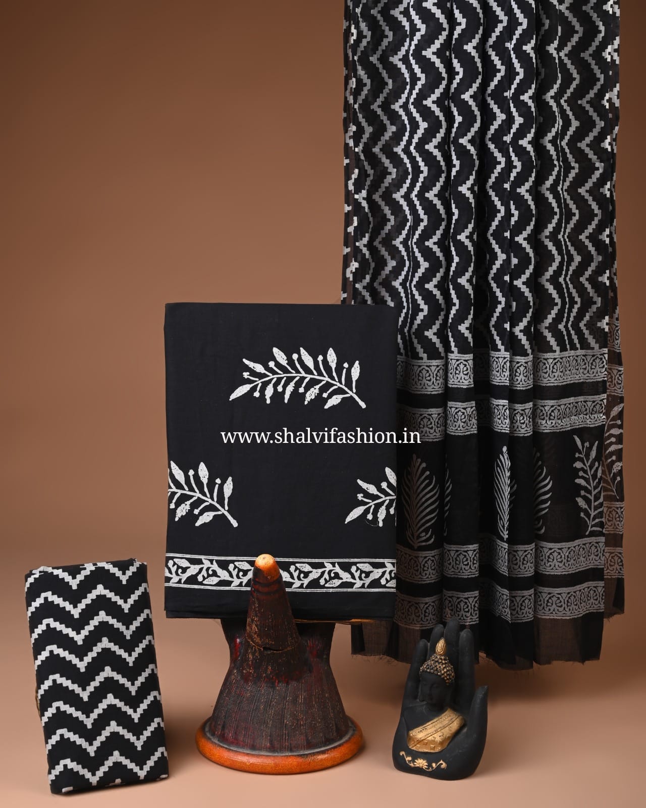 Shop unstitched screen print cotton suit sets online shopping (COT100)