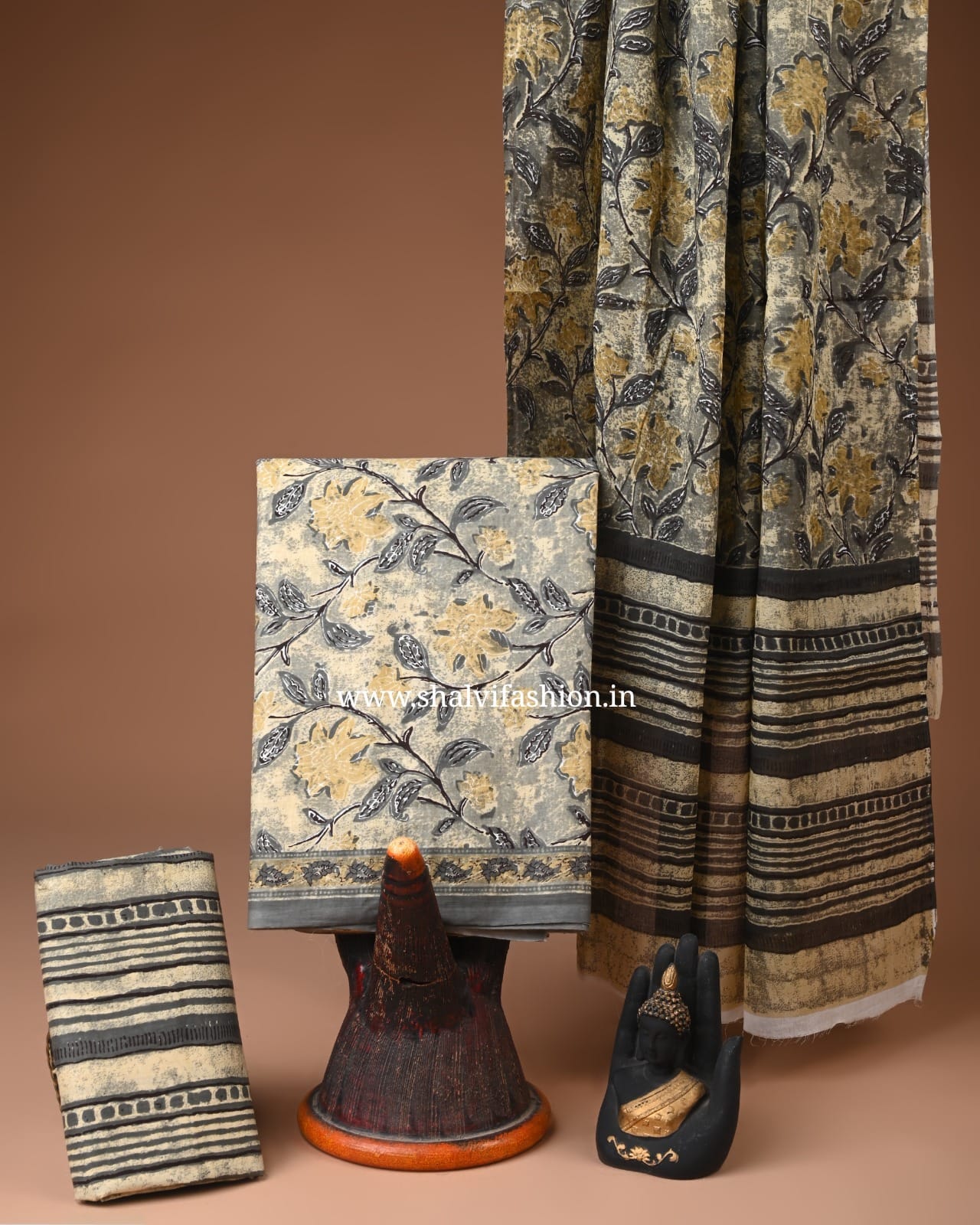 Shop unstitched screen print cotton suits online shopping (COT104)