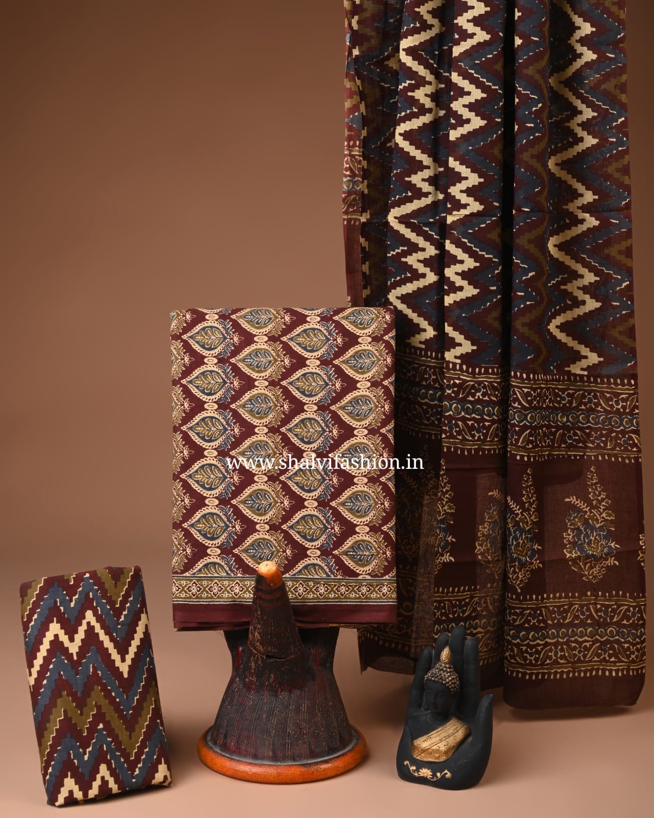 Shop screen printed cotton suits with mulmul dupatta (COT113)