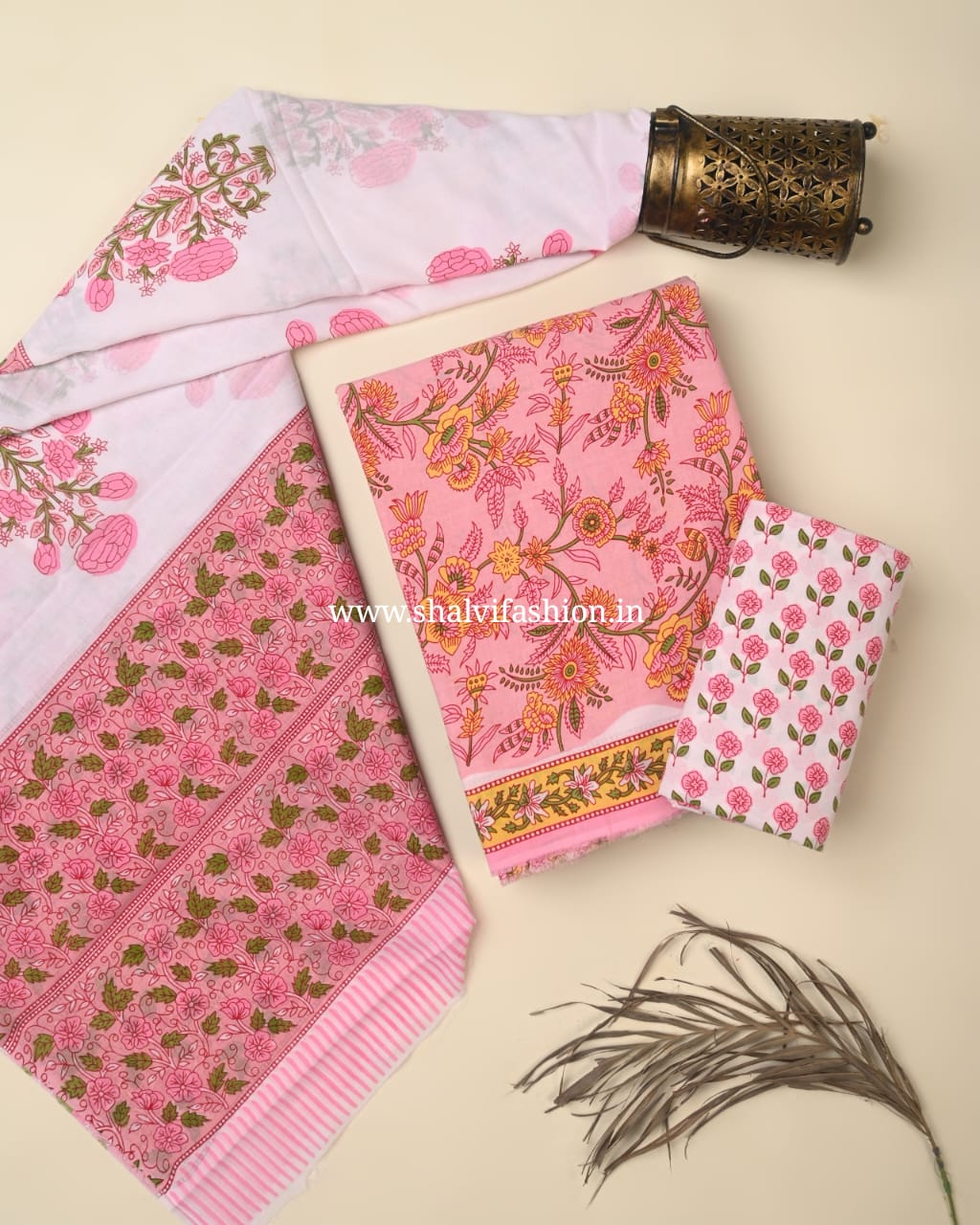 Shop unstitched screen print cotton suits with mulmul dupatta (COT118)