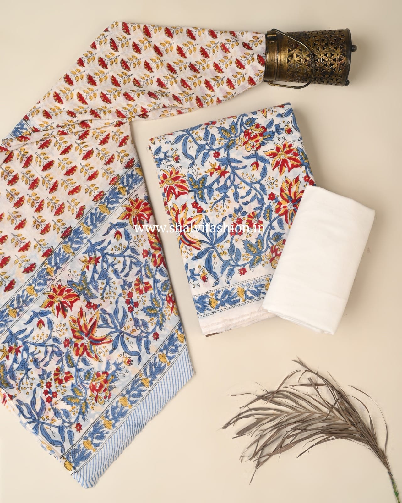 Shop hand block print cotton suits with mulmul dupatta (COT131)