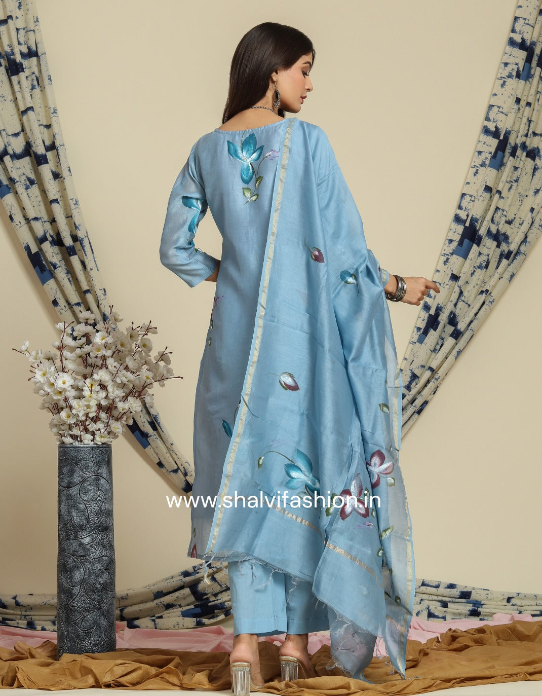 Shop hand painted maheshwari silk suits in jaipur (CSS100)