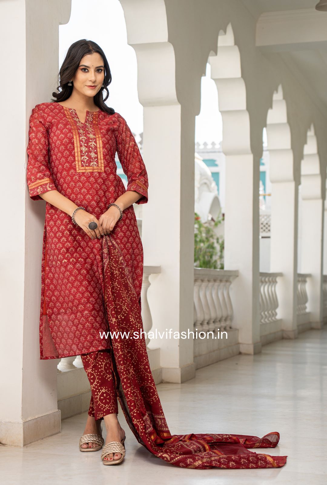 Shop red buti print maheshwari silk suits in jaipur (CSS112)