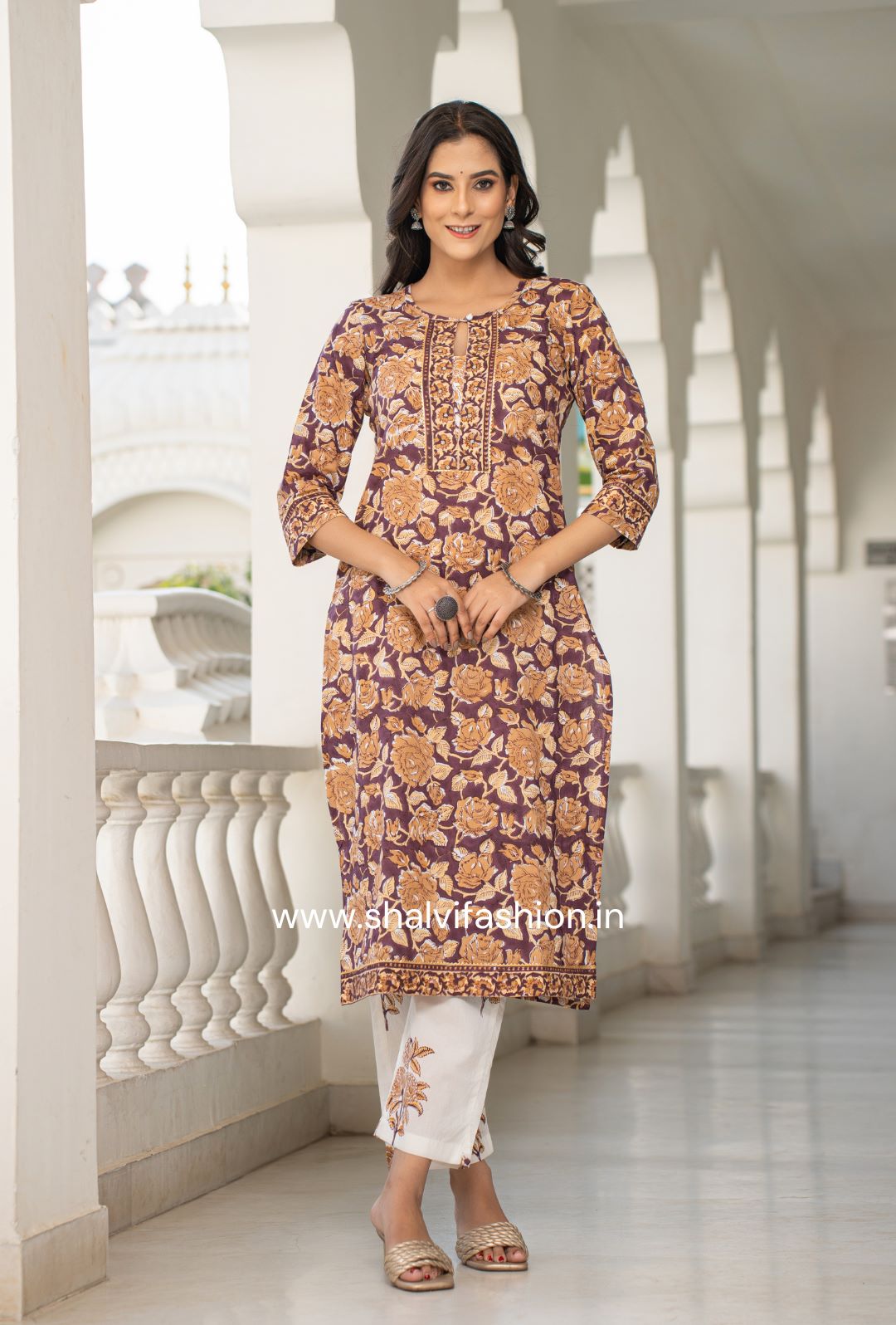 Shop block printed cotton suits with chiffon dupatta in jaipur (CSS118CH)