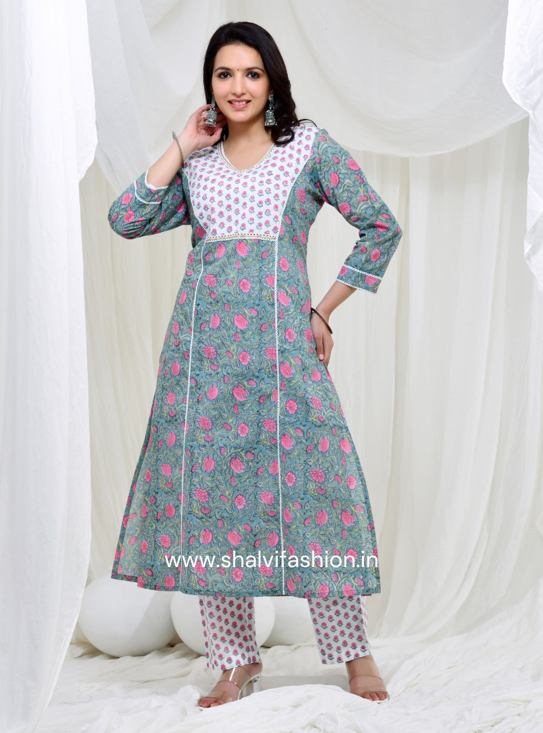 Shop jaipuri print cotton suits with kota dupatta (CSS128KD)