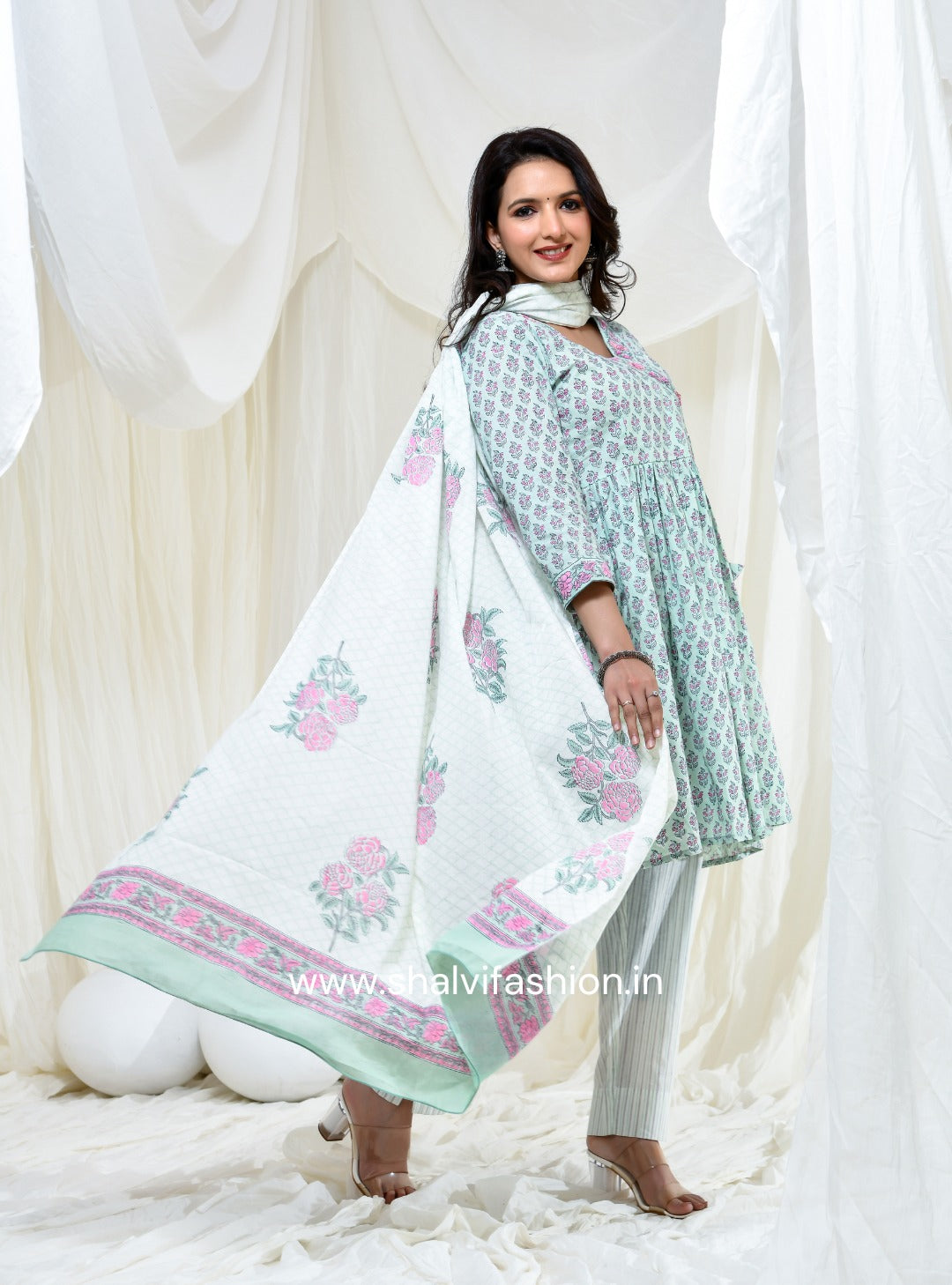 Shop hand block print cotton suits with mulmul dupatta (CSS130MUL)