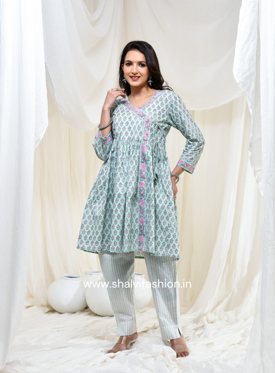 Shop hand block print cotton suits with mulmul dupatta (CSS130MUL)