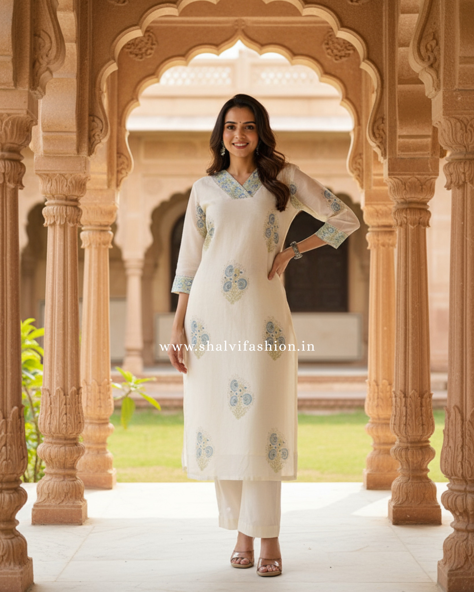 Shop block print chanderi silk suits online (CSS169)