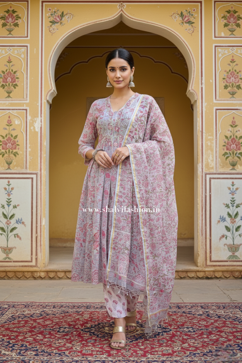 Shop hand block printed kota doria suits online shopping (CSS173)
