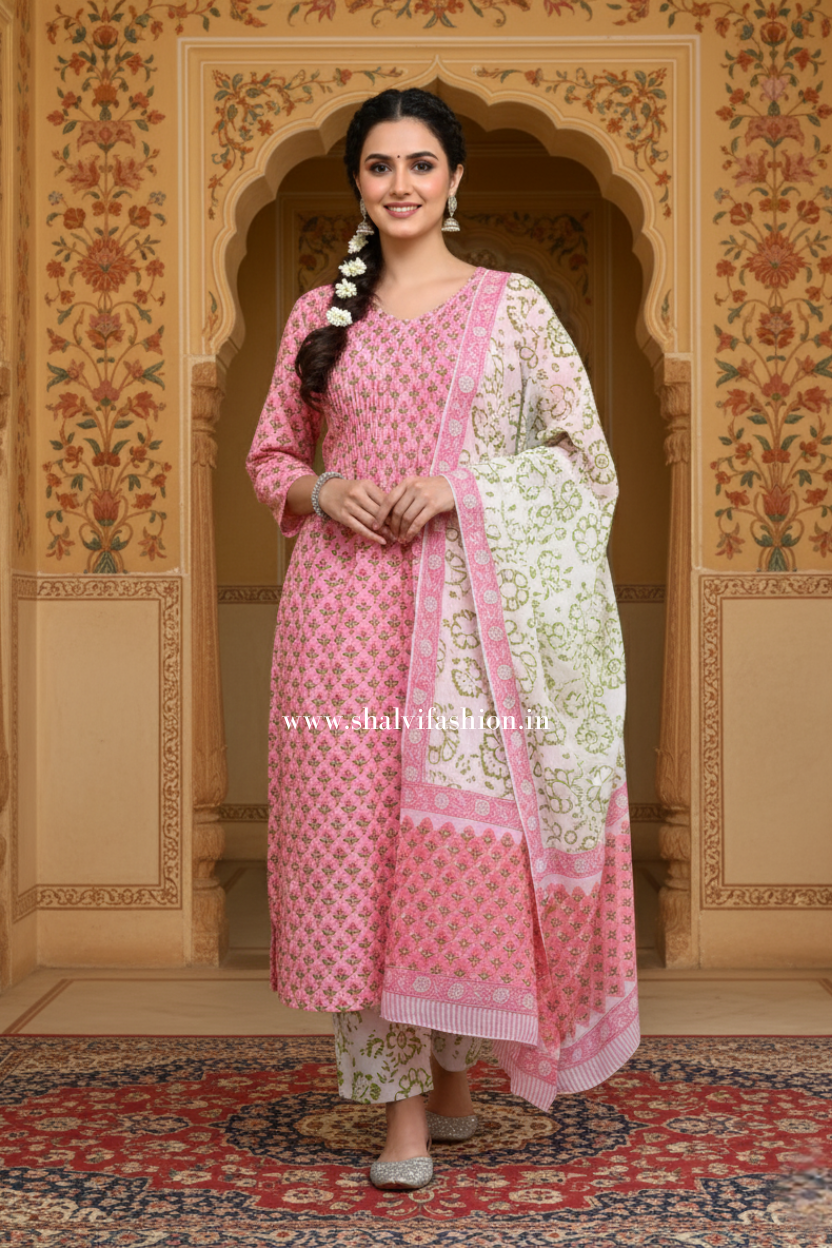 Shop block print cotton suits with kota dupatta (CSS185KD)
