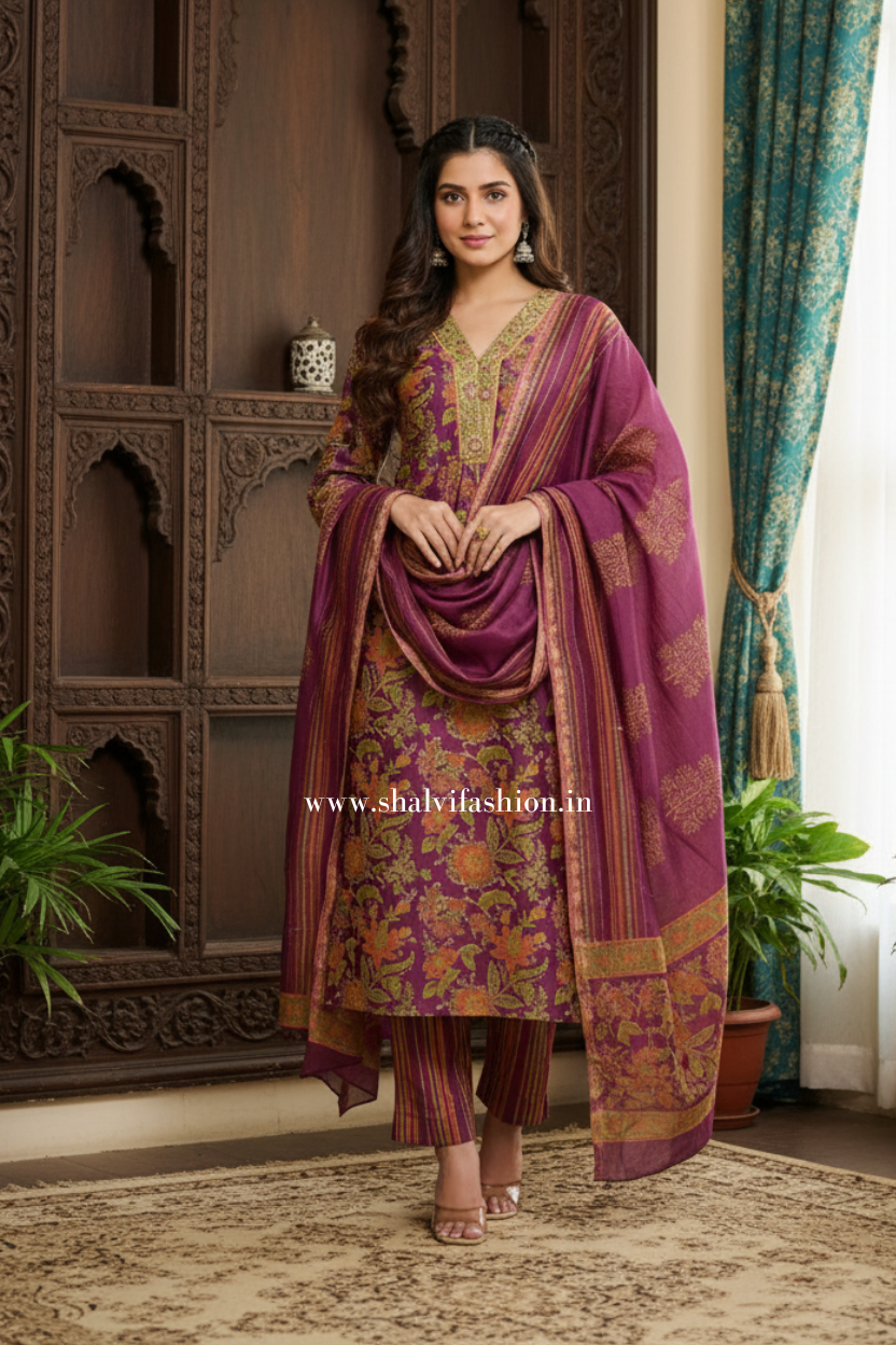 Shop hand blockprint chanderi silk suits (CSS197)