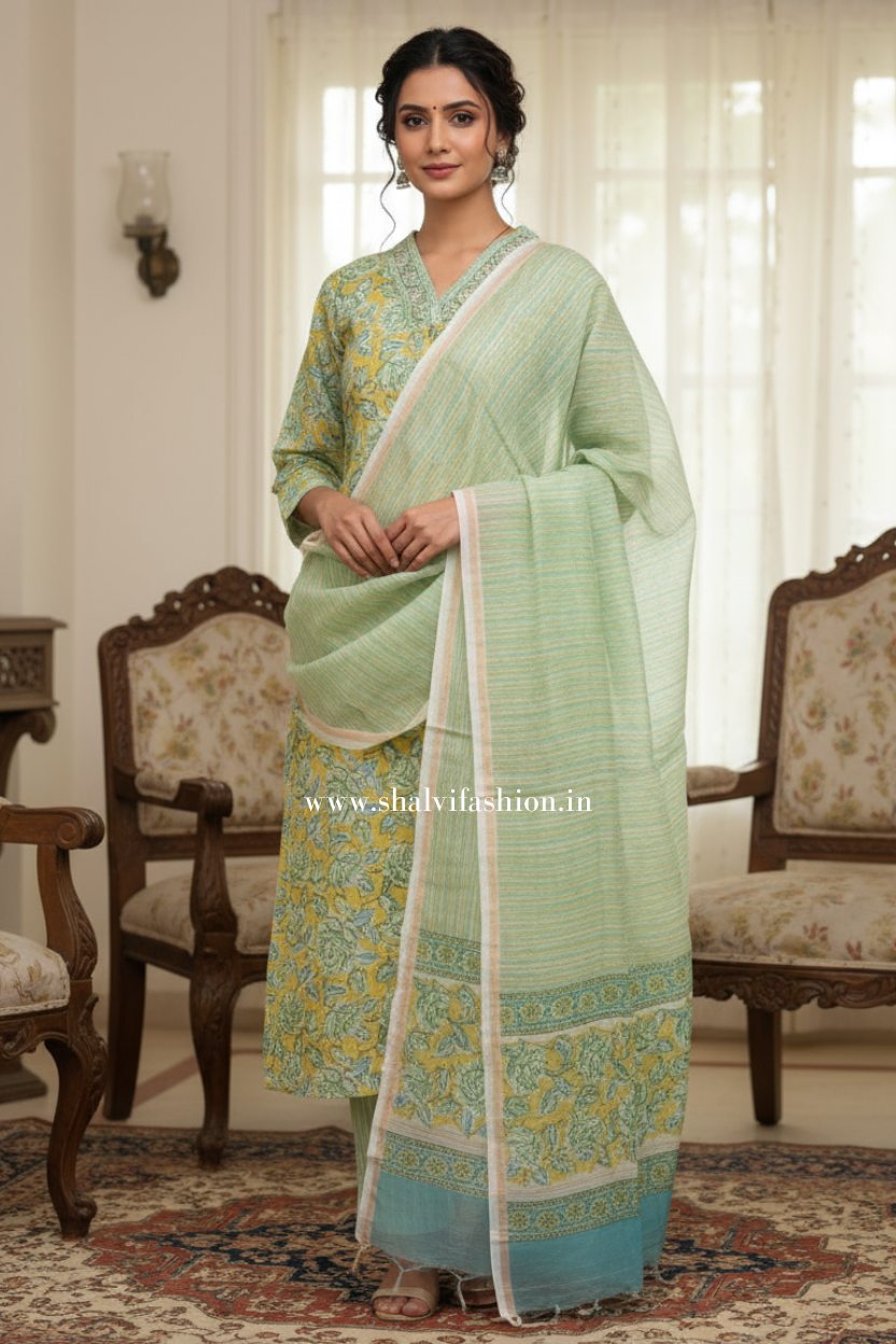 Shop hand block print chanderi silk suits (CSS210)