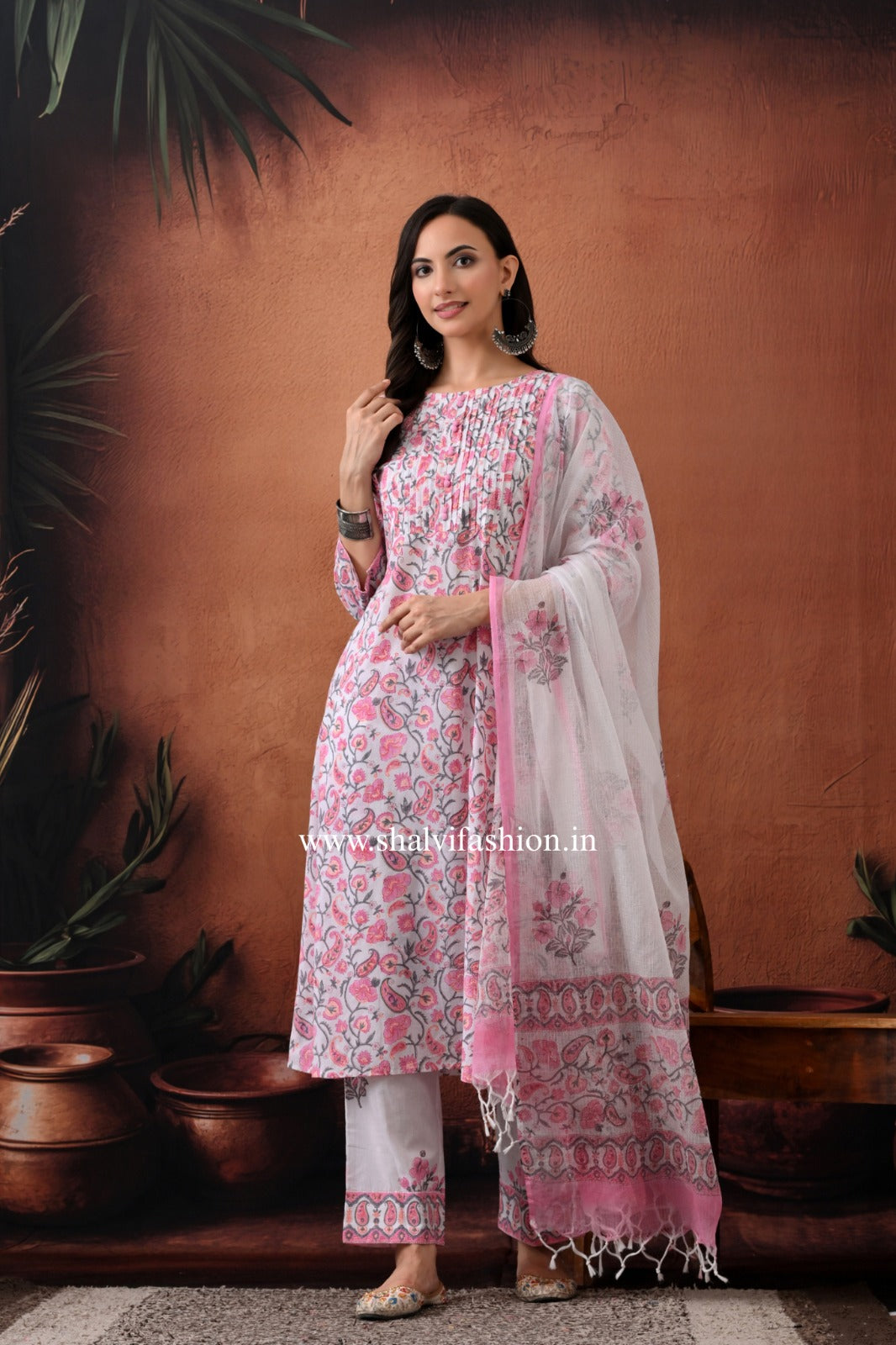 Shop block printed kota dupatta cotton suits (CSS282)