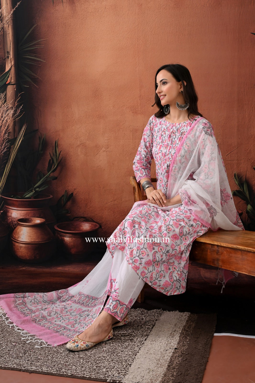 Shop block printed kota dupatta cotton suits (CSS282)