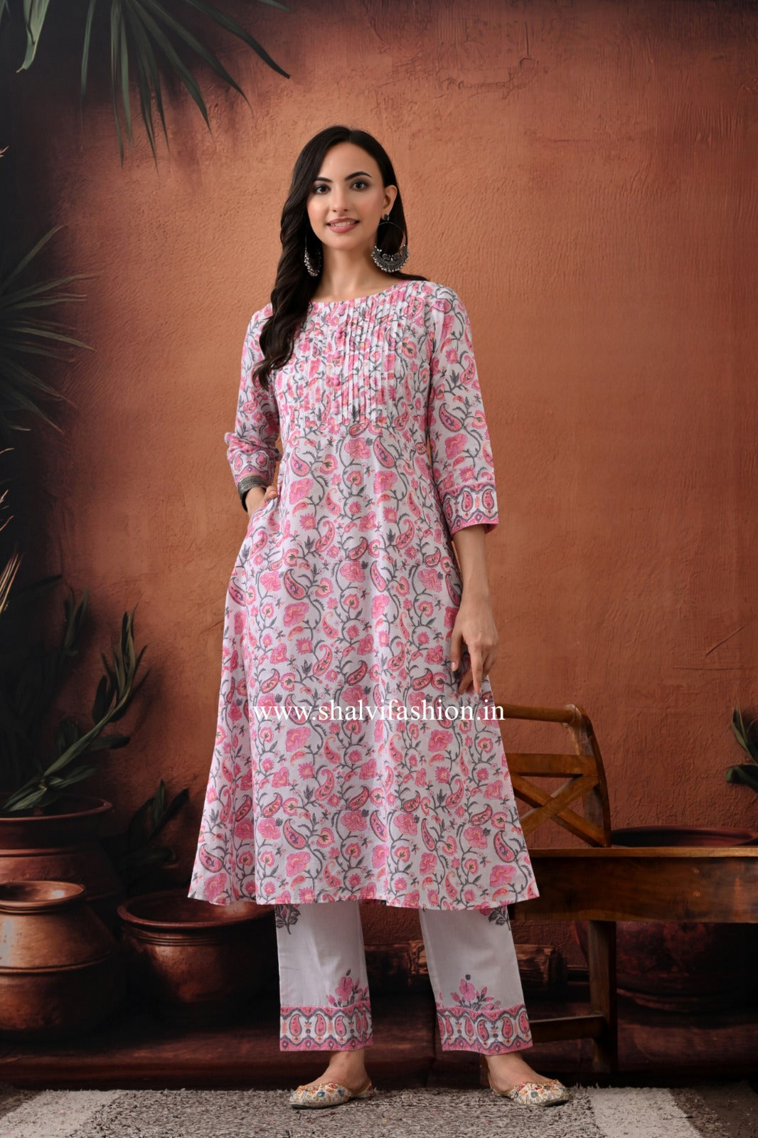 Shop block printed kota dupatta cotton suits (CSS282)