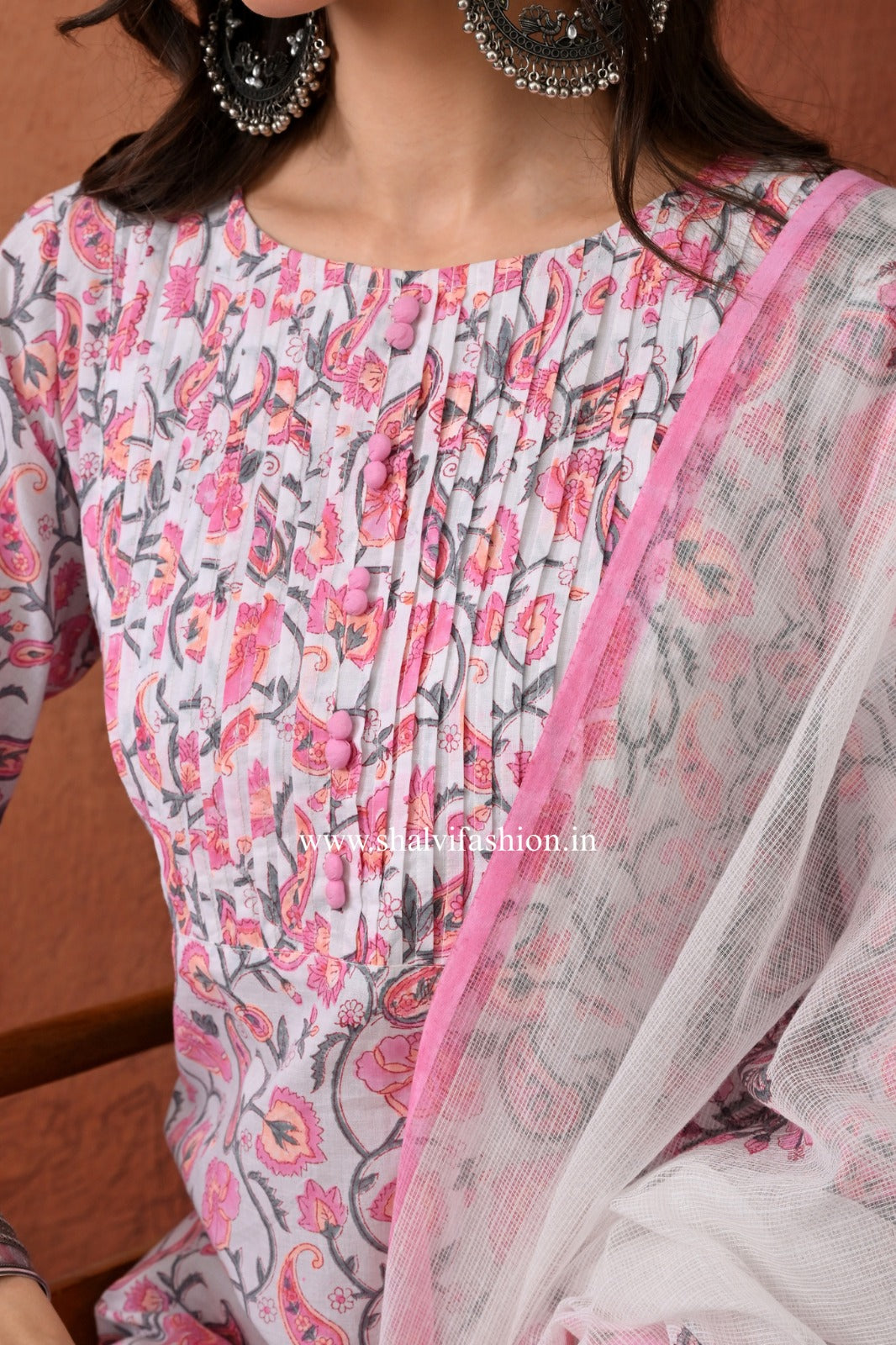 Shop block printed kota dupatta cotton suits (CSS282)