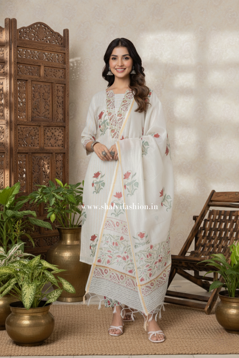 Shop hand block printed chanderi silk suits online (CSS345)