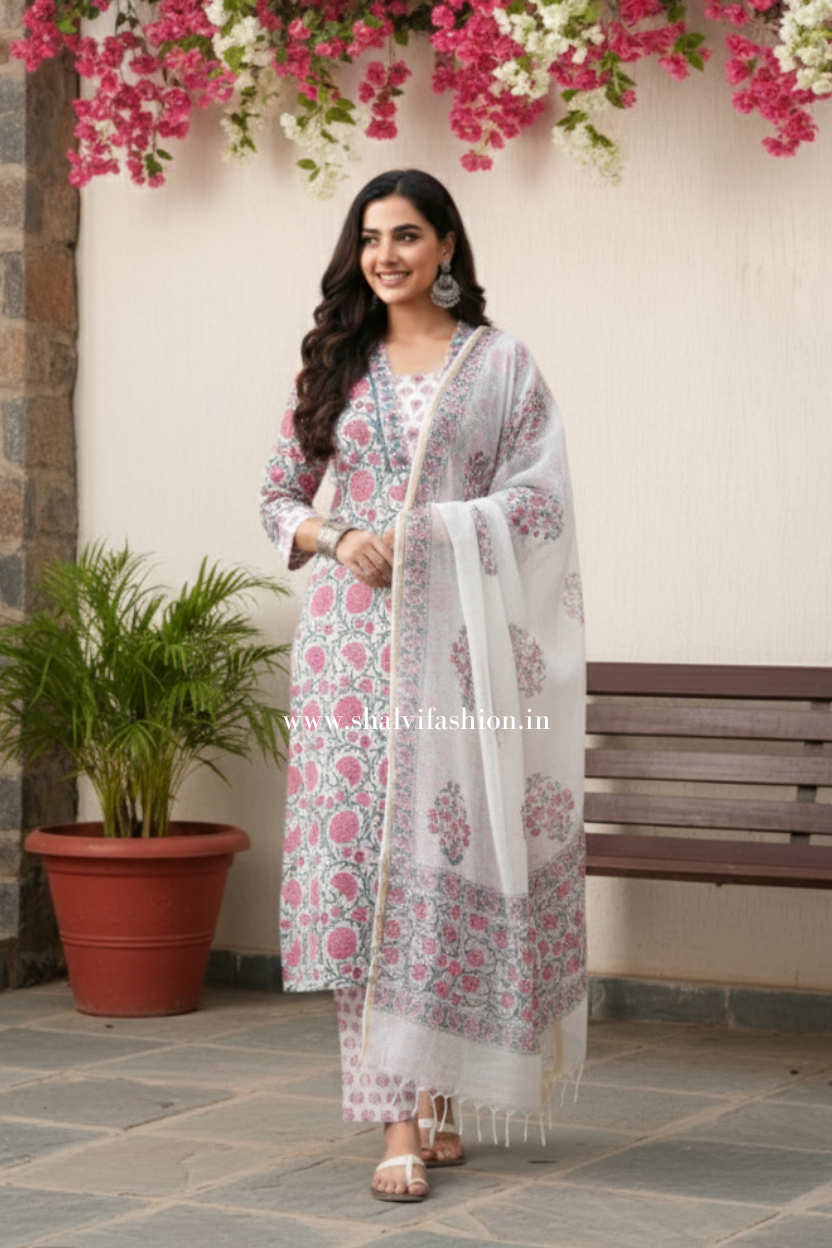 Shop block printed pure cotton suits (CSS369)