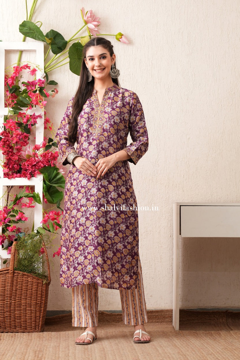 Shop block print chanderi silk suits online (CSS373)