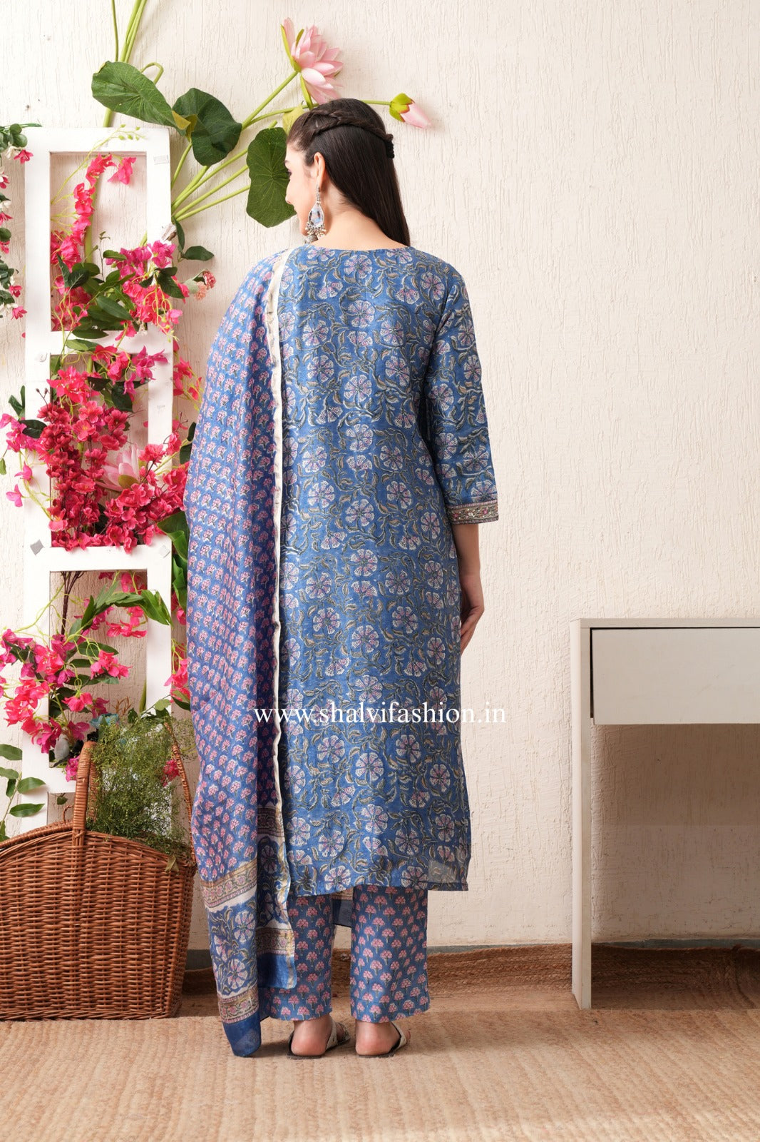 Shop block print chanderi silk suits online (CSS374)