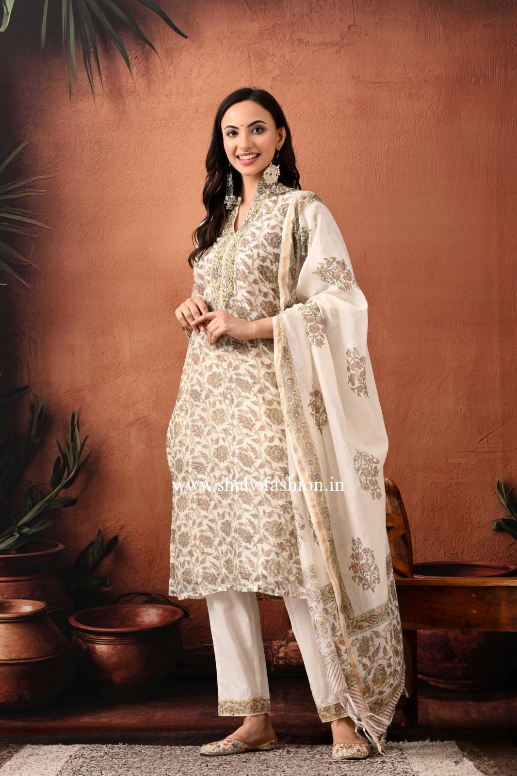 Shop hand block print chanderi silk suits in jaipur (CSS376)