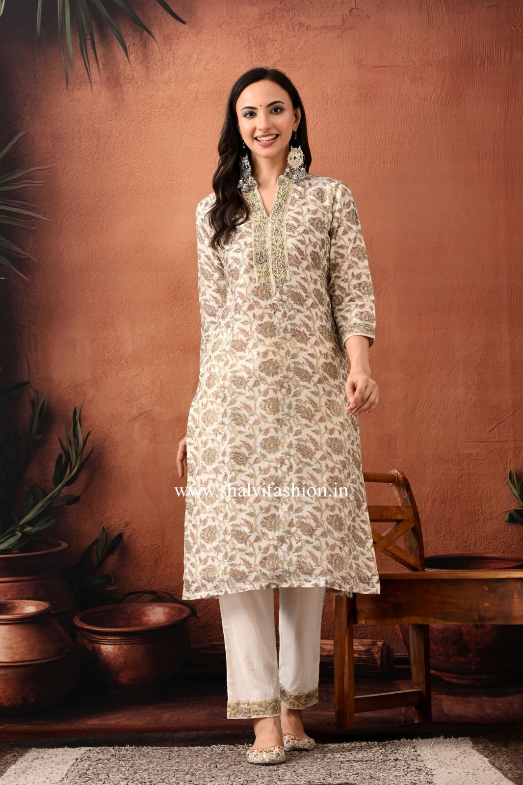 Shop hand block print chanderi silk suits in jaipur (CSS376)