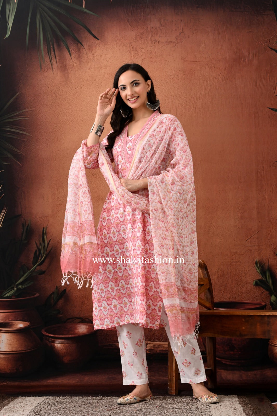 Shop jaipuri print cotton suits with kota dupatta (CSS384)