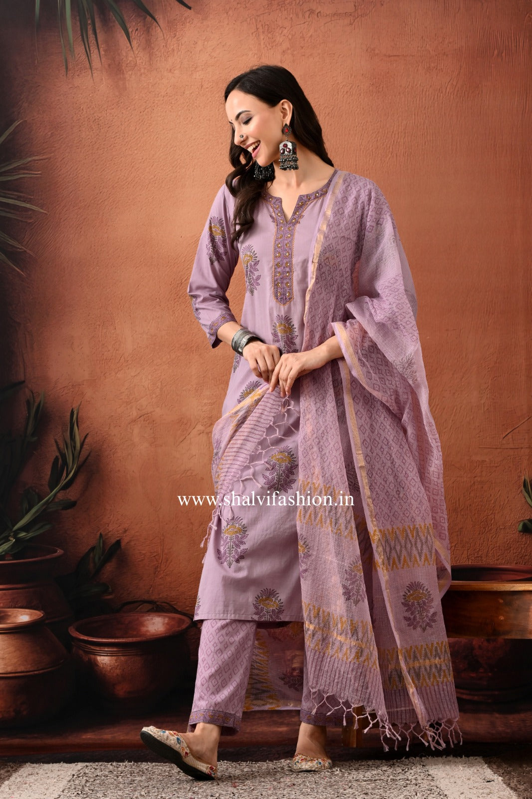 Shop hand block print cotton suits with kota dupatta (CSS385)