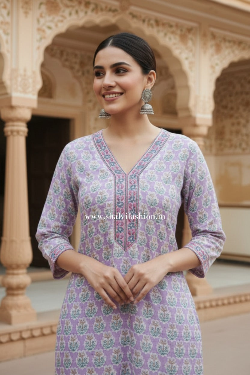 Shop block print kota dupatta cotton suits online (CSS387)