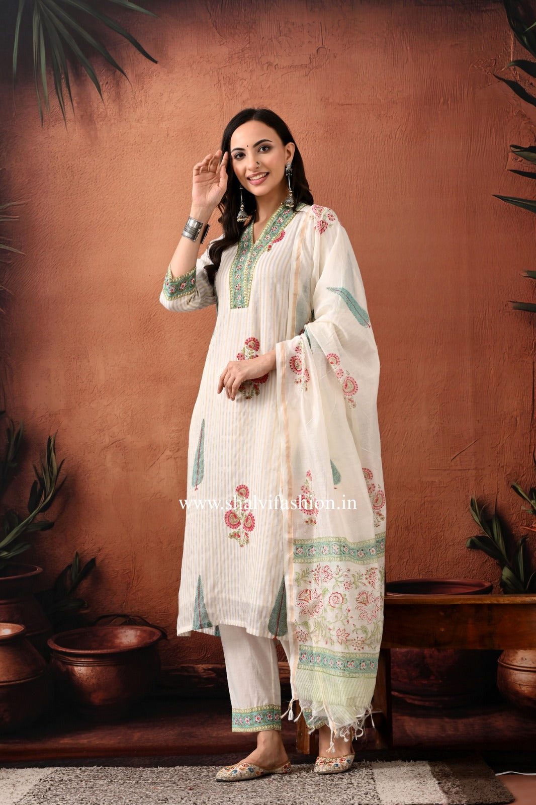 Shop hand block print mul chanderi suits online (CSS401)