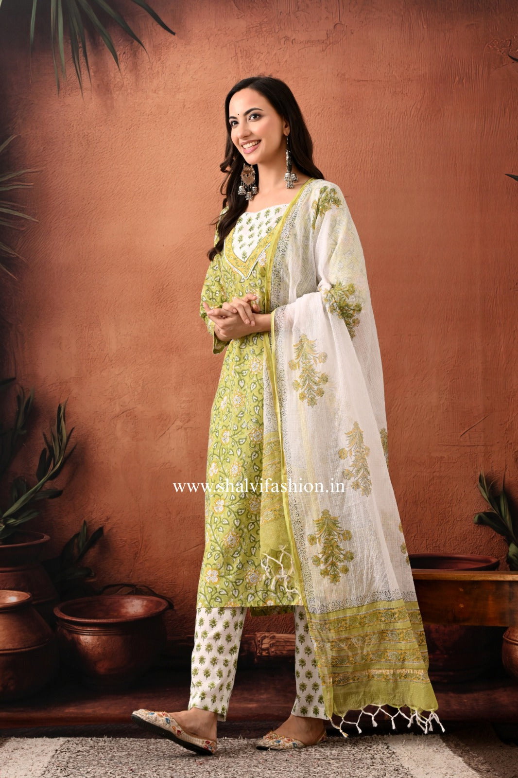 Shop block print cotton suits with kota dupatta (CSS402)