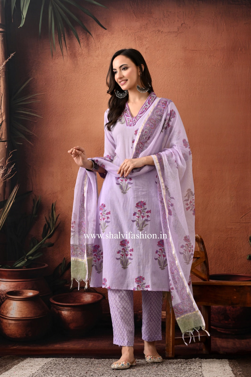 Shop hand block print cotton suits with kota dupatta online (CSS404)