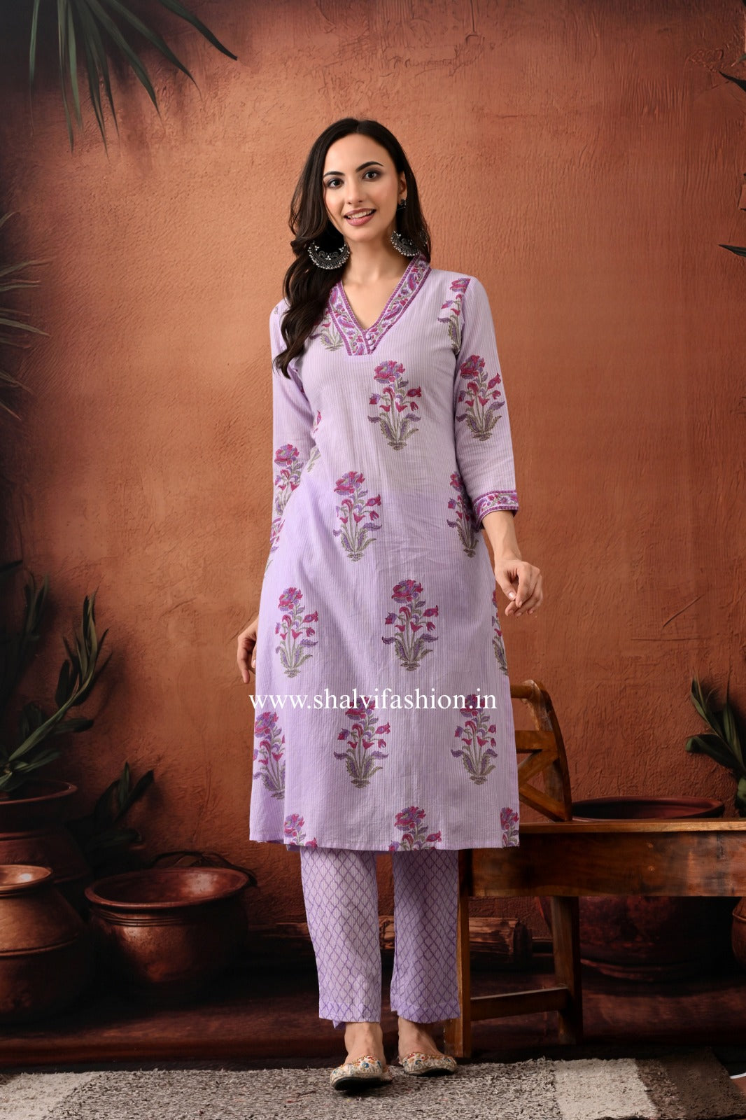 Shop hand block print cotton suits with kota dupatta online (CSS404)