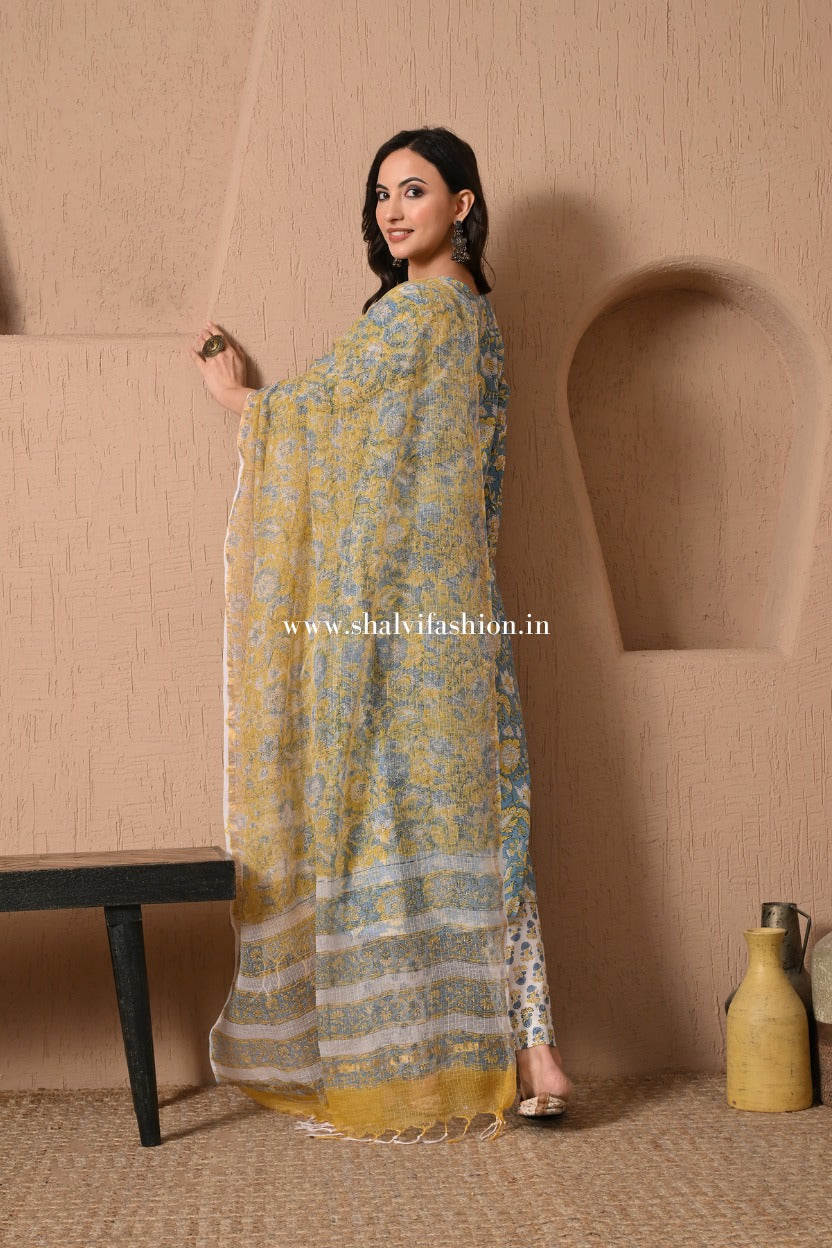 Shop hand block print pure cotton suits with kota dupatta (CSS435)