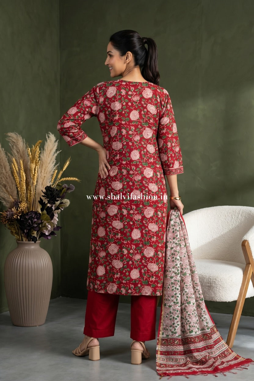 Shop block printed chanderi silk suits online (CSS438)