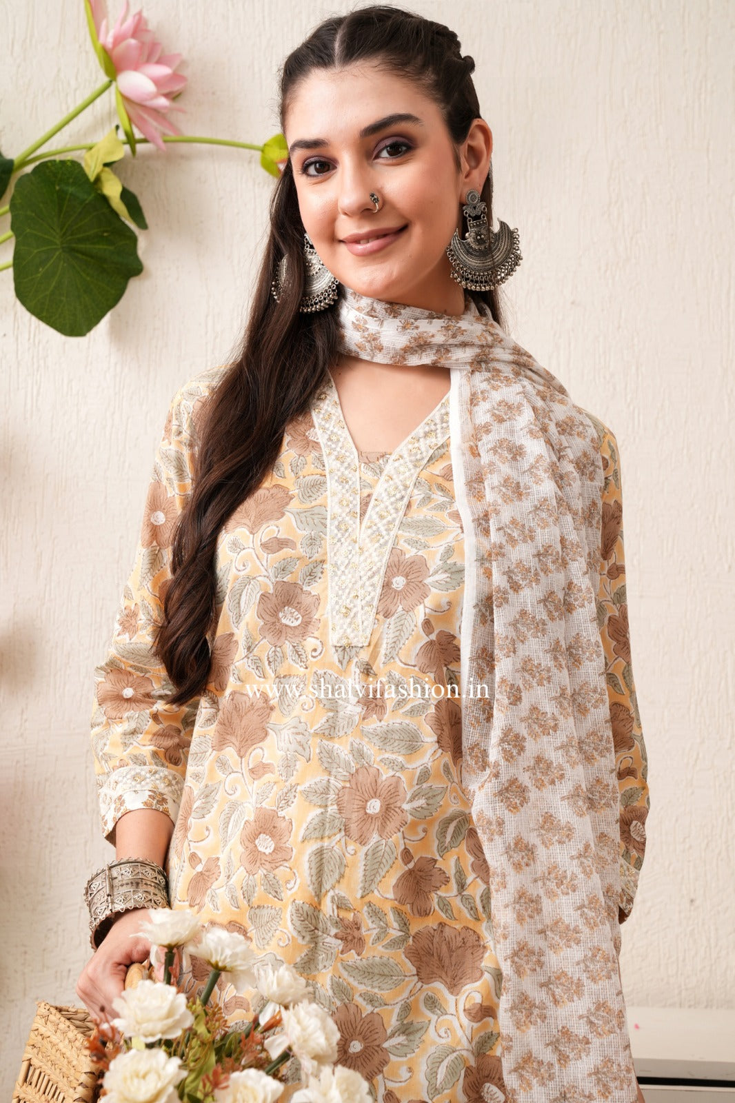 Shop hand block print pure cotton suits with kota  doria dupatta (CSS450)