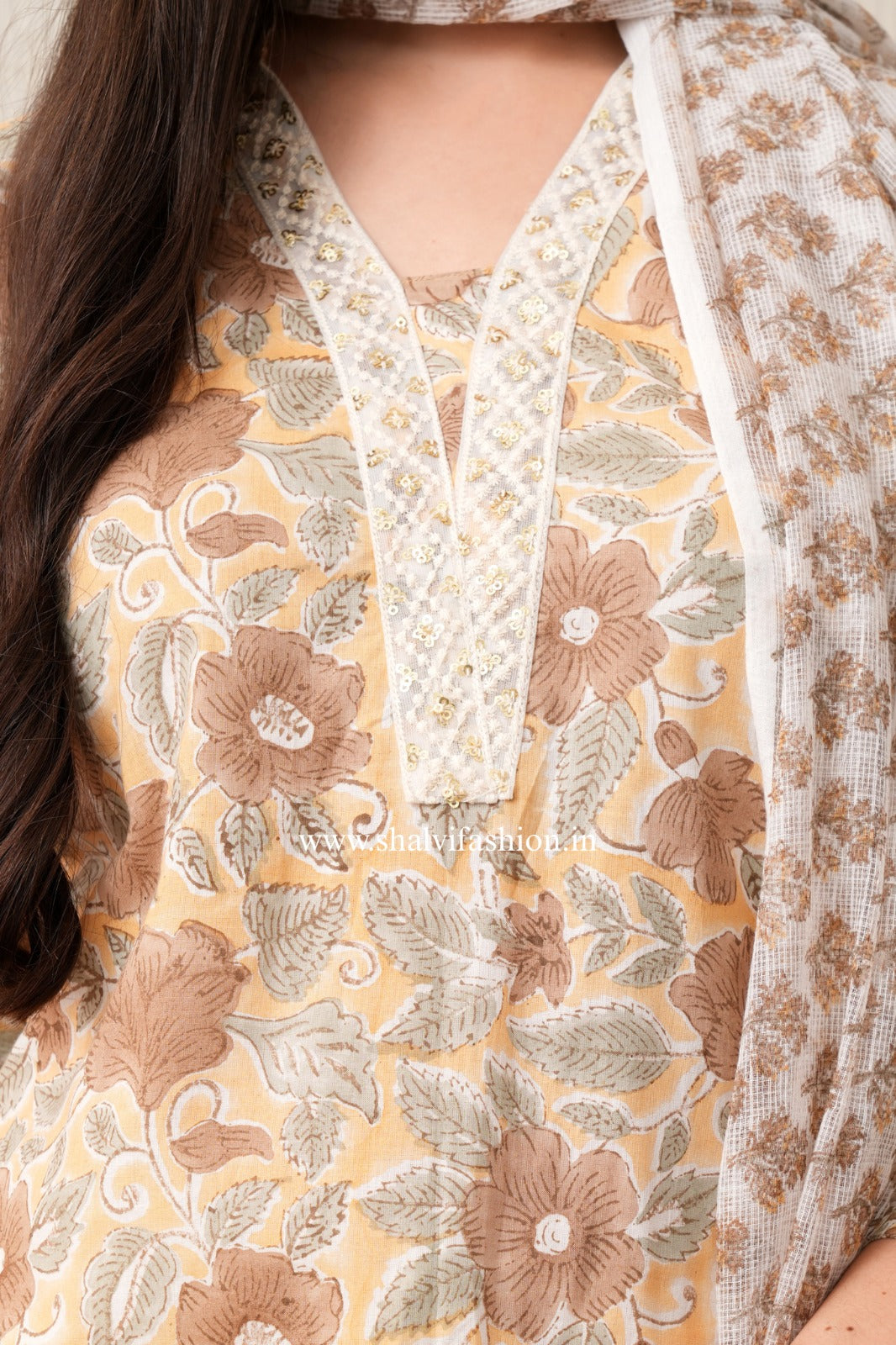 Shop hand block print pure cotton suits with kota  doria dupatta (CSS450)