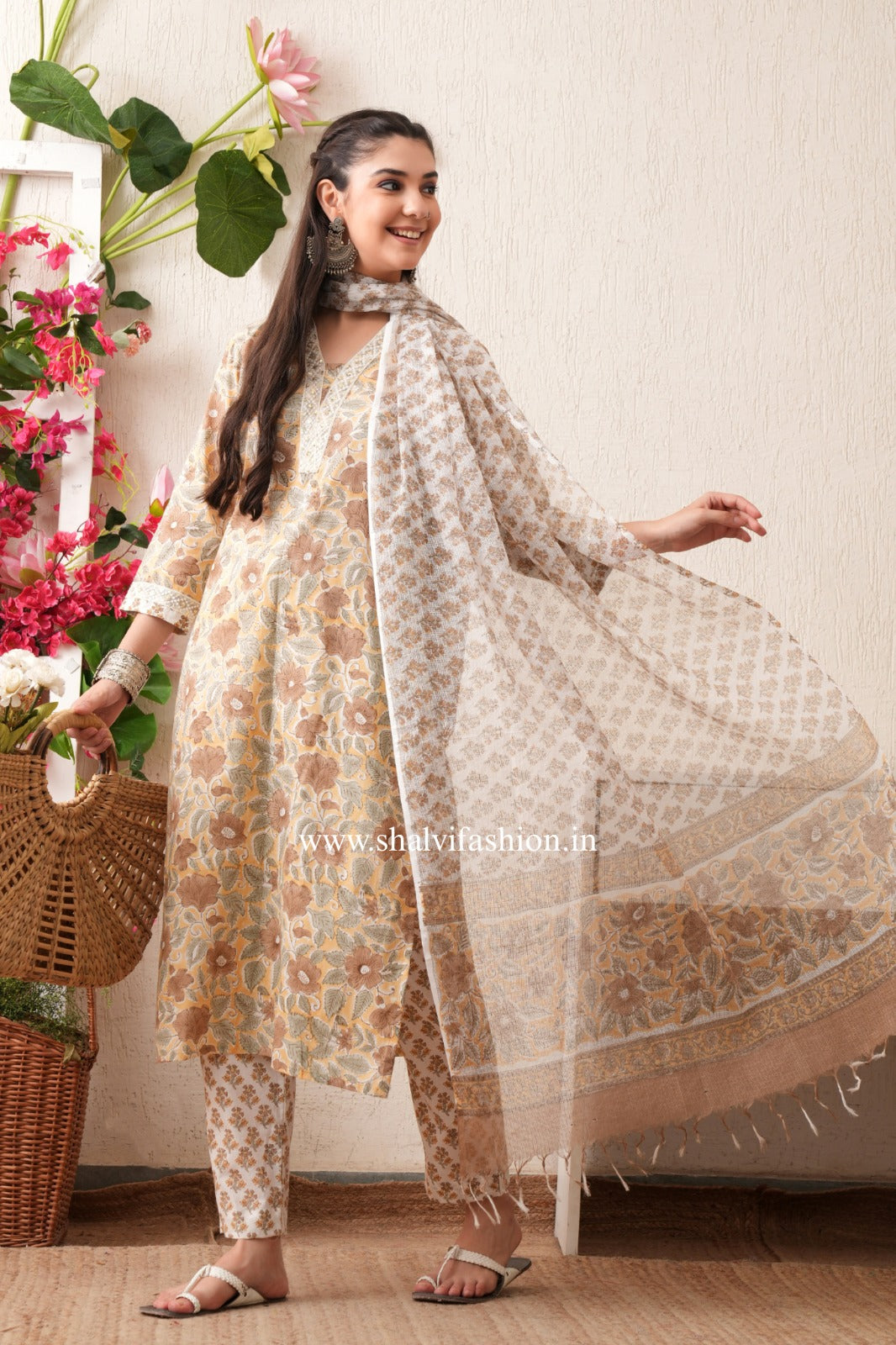 Shop hand block print pure cotton suits with kota  doria dupatta (CSS450)