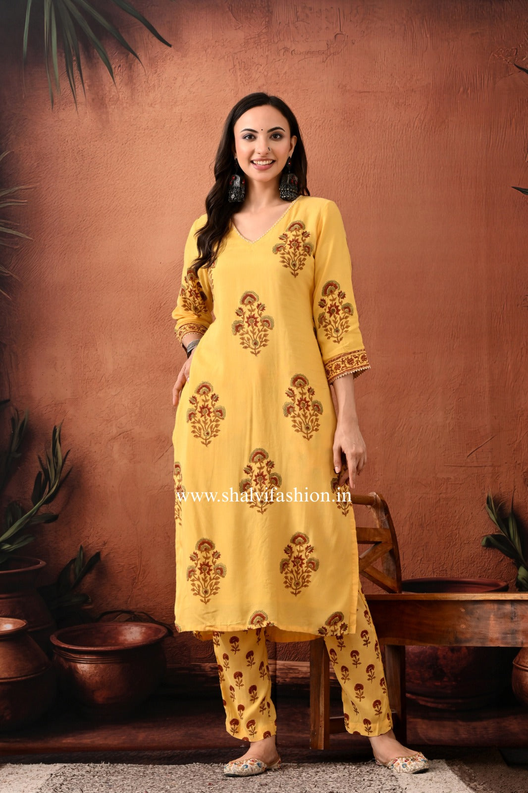Shop hand block print muslin silk suits (CSS479)