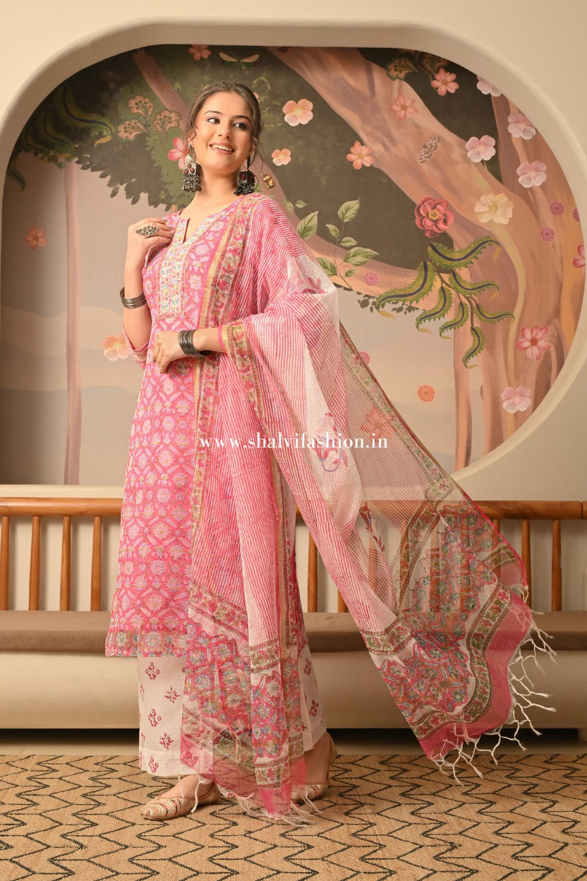 Shop block printed kota doria suits in jaipur (CSS501)