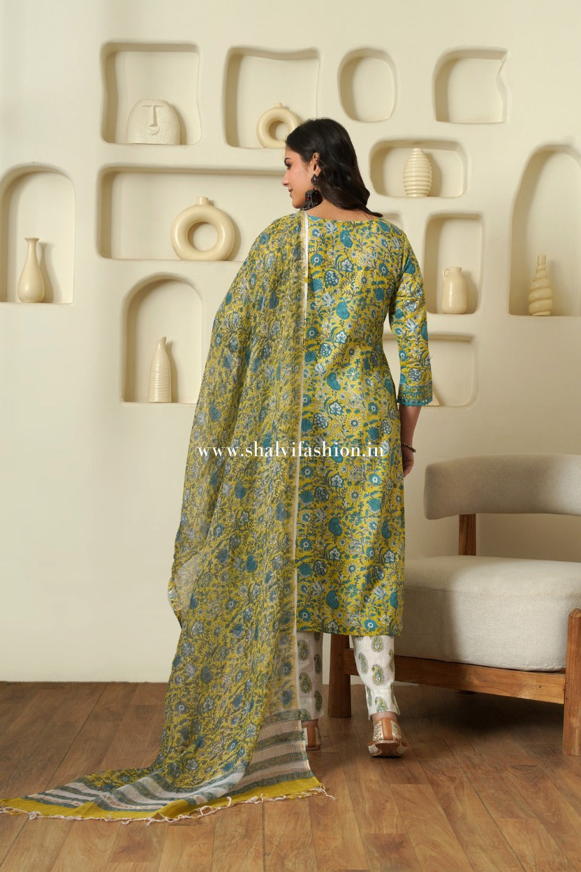 Shop hand block printed cotton suits with kota doria dupatta online (CSS508)