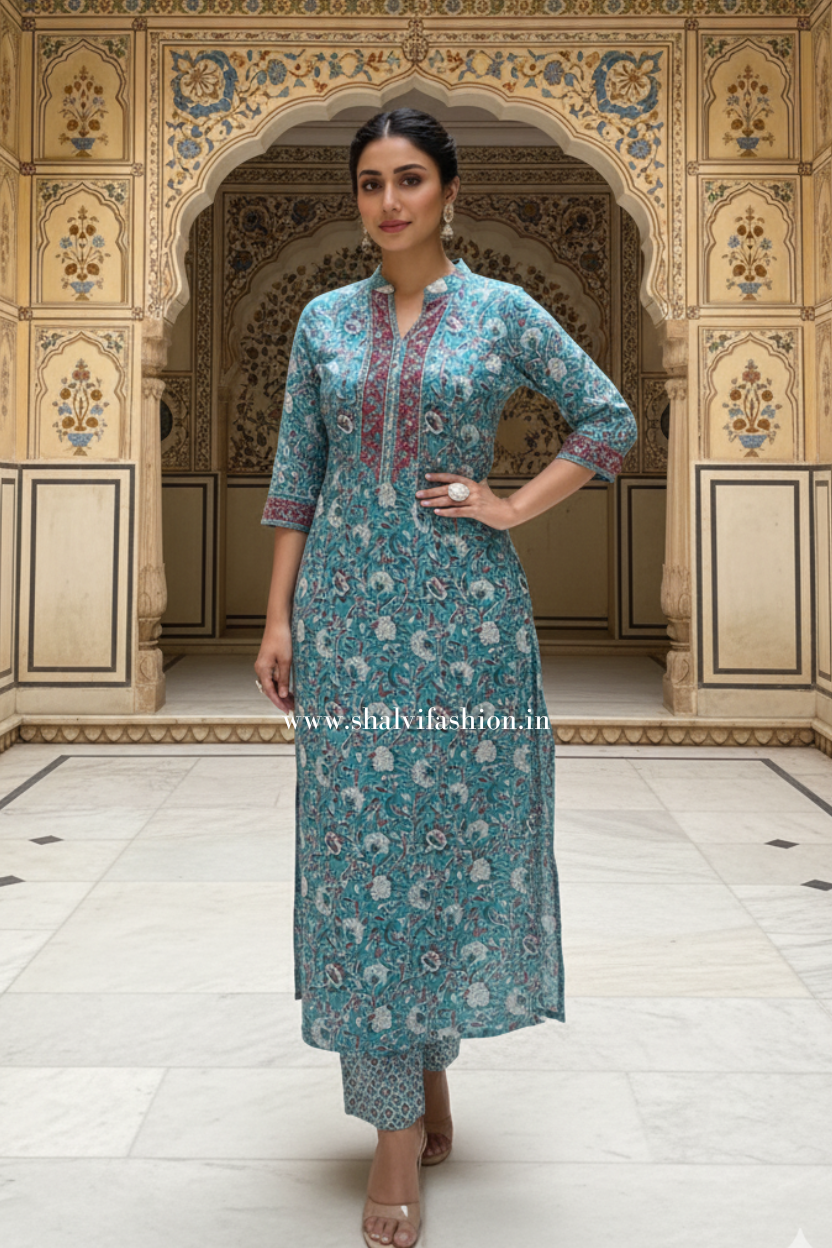 Shop hand block printed cotton suits with kota dupatta online shopping (CSS520)