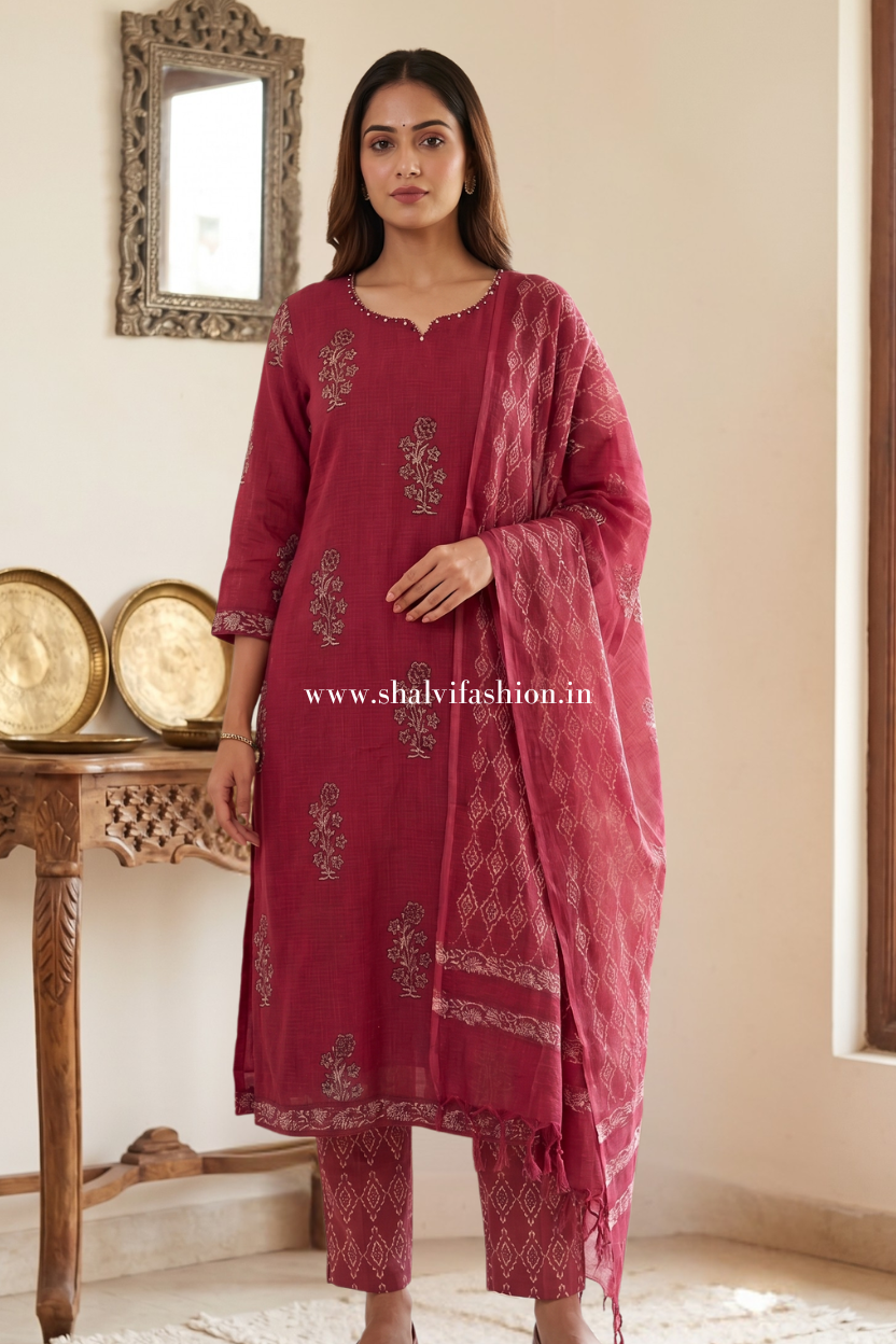 Shop block printed kota doria suits in jaipur (CSS655)