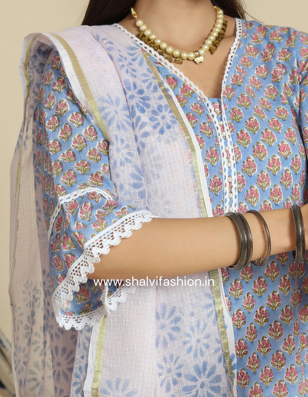 Shop jaipuri print cotton suit sets with kota dupatta (CSS80KD)